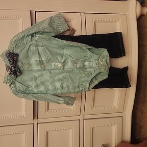 NWT 9 months Boys Onesie shirt with bow tie and jeans set